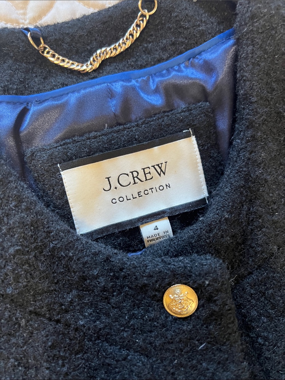 J.Crew Collection Woman’s Black Bouclé Jacket with Gold Buttons - Picture 3 of 13